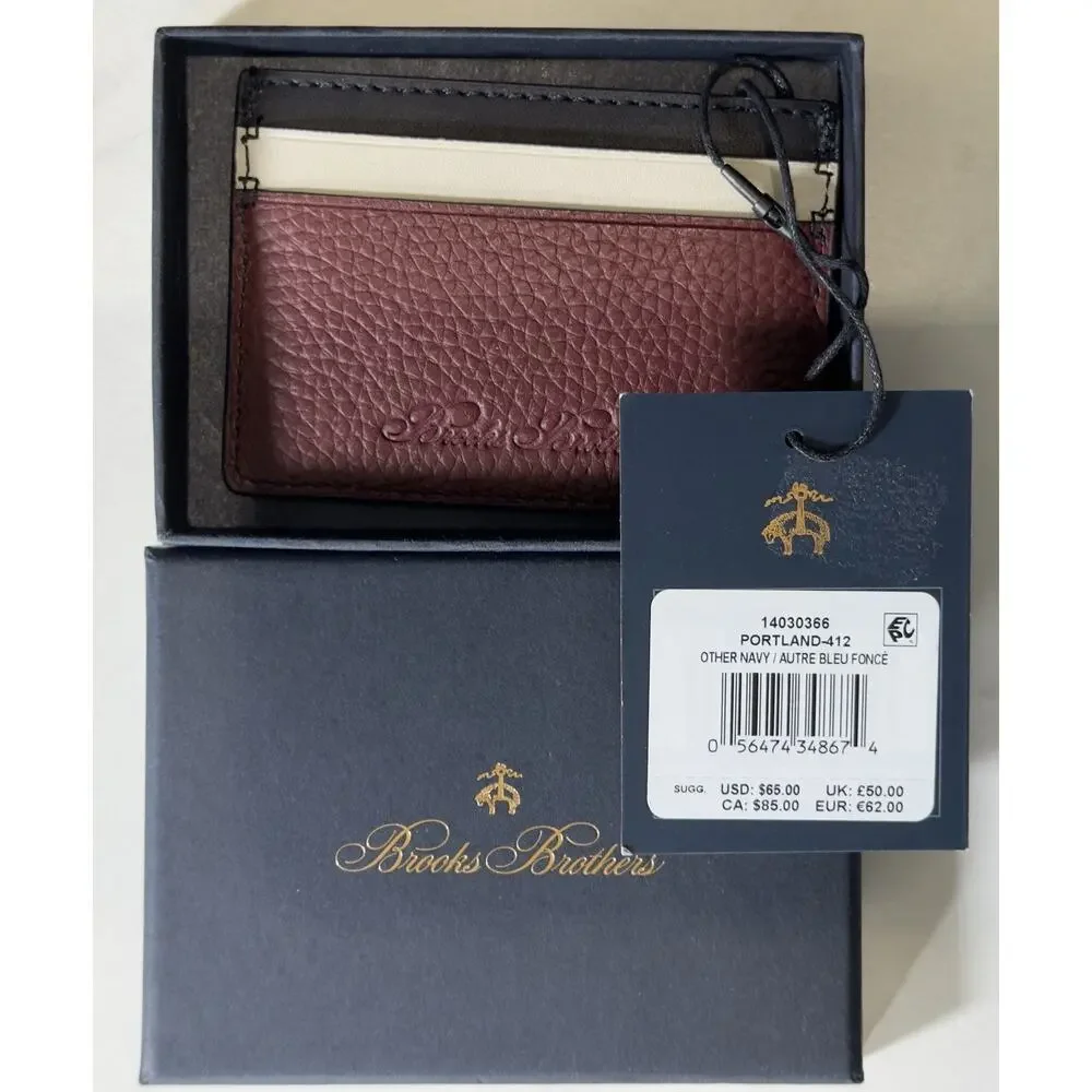 Brooks Brothers Men's Card Holder Wallet Brown/Black/White Logo Accent